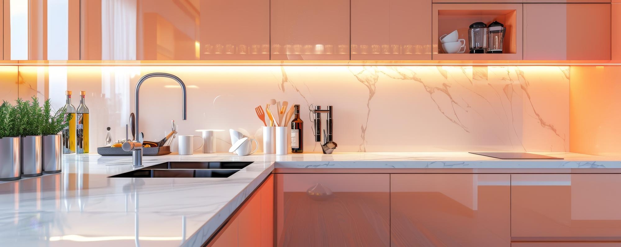 Küchenrückwände aus Glas: wie Licht, Farben und Oberflächen das Endergebnis beeinflussen