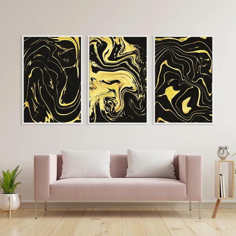 Mehrteiliges Leinwandbild Abstract Gold Lines mockup 3