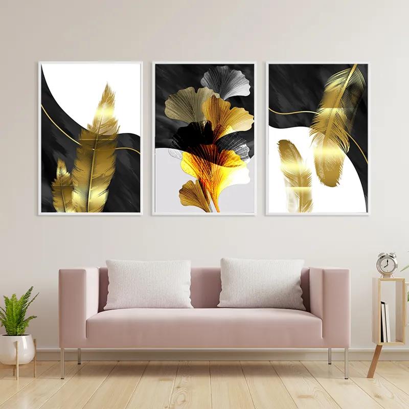 Mehrteiliges Leinwandbild Golden Feathers mockup 3