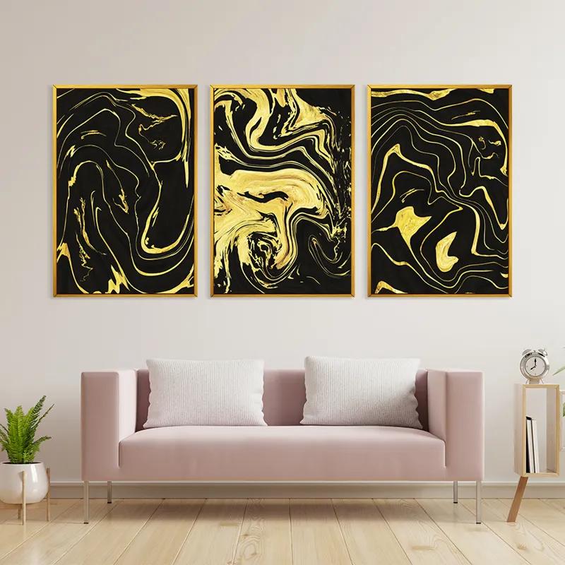Mehrteiliges Leinwandbild Abstract Gold Lines mockup 3