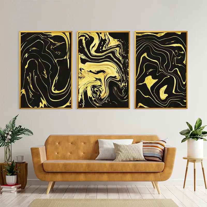Mehrteiliges Leinwandbild Abstract Gold Lines mockup 4