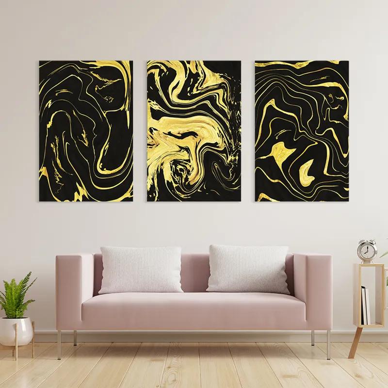 Mehrteiliges Leinwandbild Abstract Gold Lines mockup 3