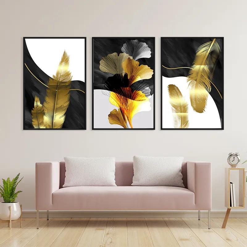 Mehrteiliges Leinwandbild Golden Feathers mockup 3