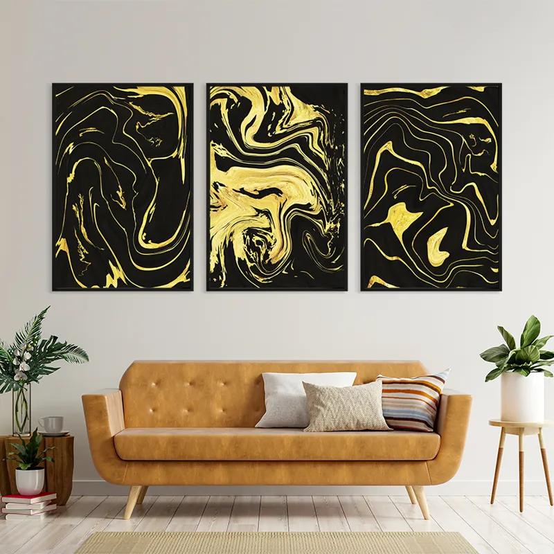 Mehrteiliges Leinwandbild Abstract Gold Lines mockup 4