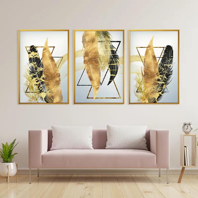 Mehrteiliges Leinwandbild Blacknd Gold Feathears mockup 3