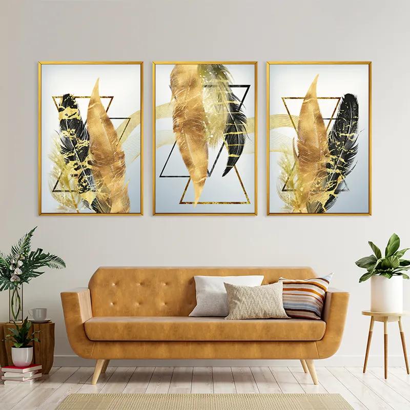 Mehrteiliges Leinwandbild Blacknd Gold Feathears mockup 4