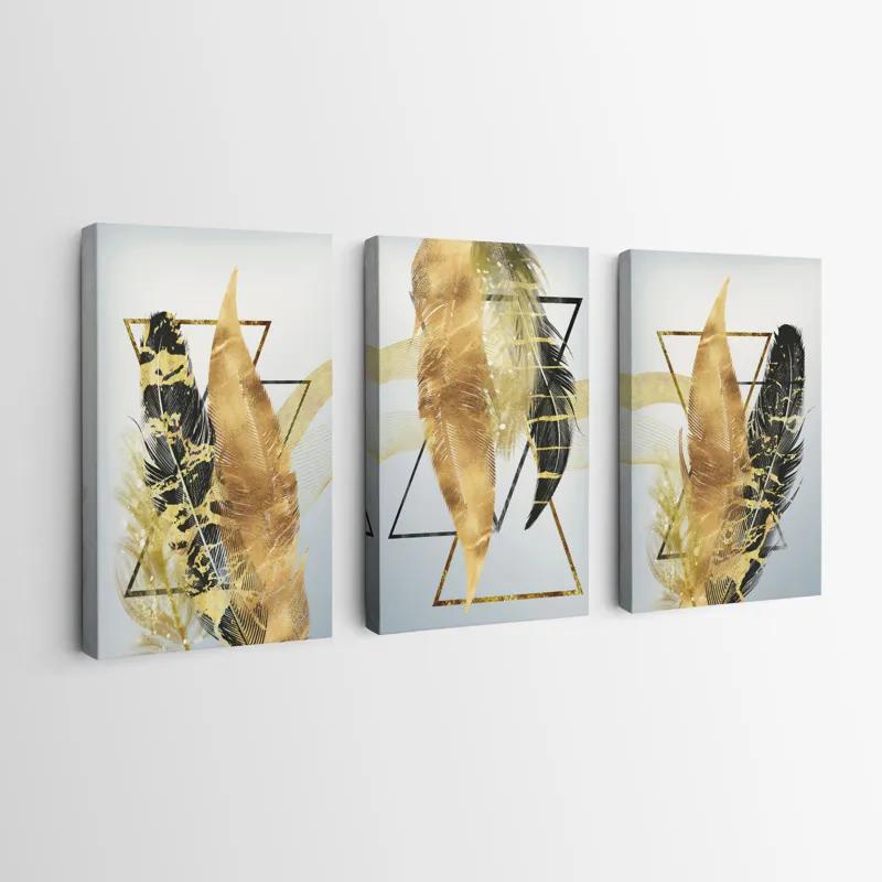 Mehrteiliges Leinwandbild Blacknd Gold Feathears mockup 0