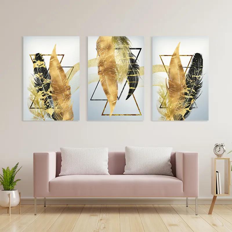 Mehrteiliges Leinwandbild Blacknd Gold Feathears mockup 3