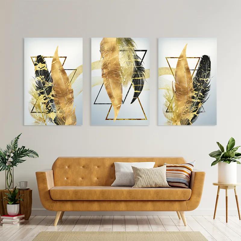 Mehrteiliges Leinwandbild Blacknd Gold Feathears mockup 4