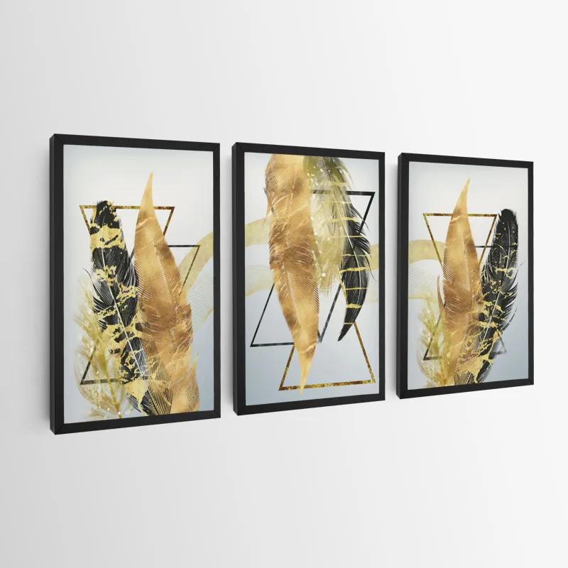 Mehrteiliges Leinwandbild Blacknd Gold Feathears mockup 0