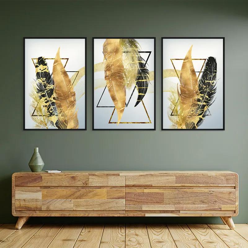 Mehrteiliges Leinwandbild Blacknd Gold Feathears mockup 2