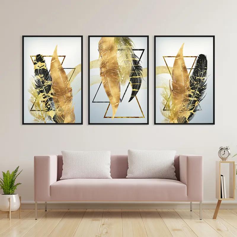 Mehrteiliges Leinwandbild Blacknd Gold Feathears mockup 3