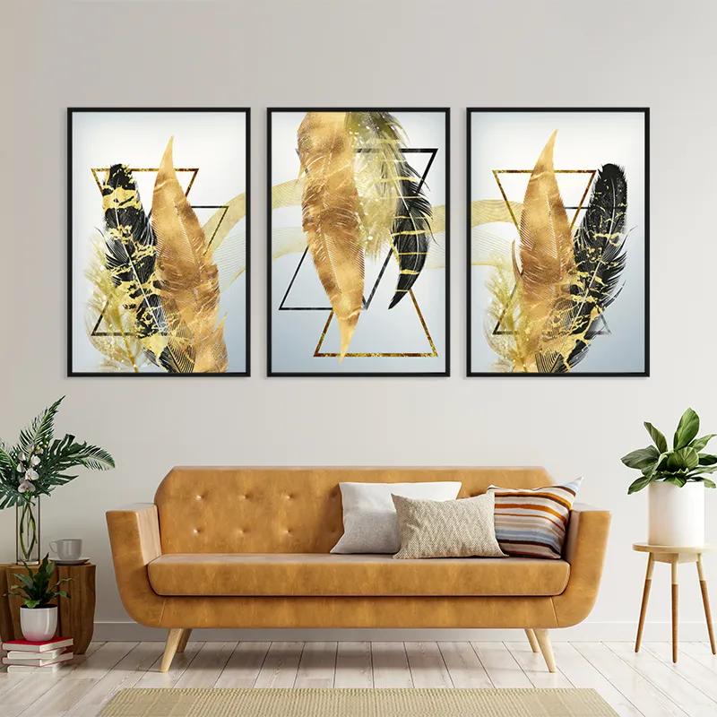 Mehrteiliges Leinwandbild Blacknd Gold Feathears mockup 4
