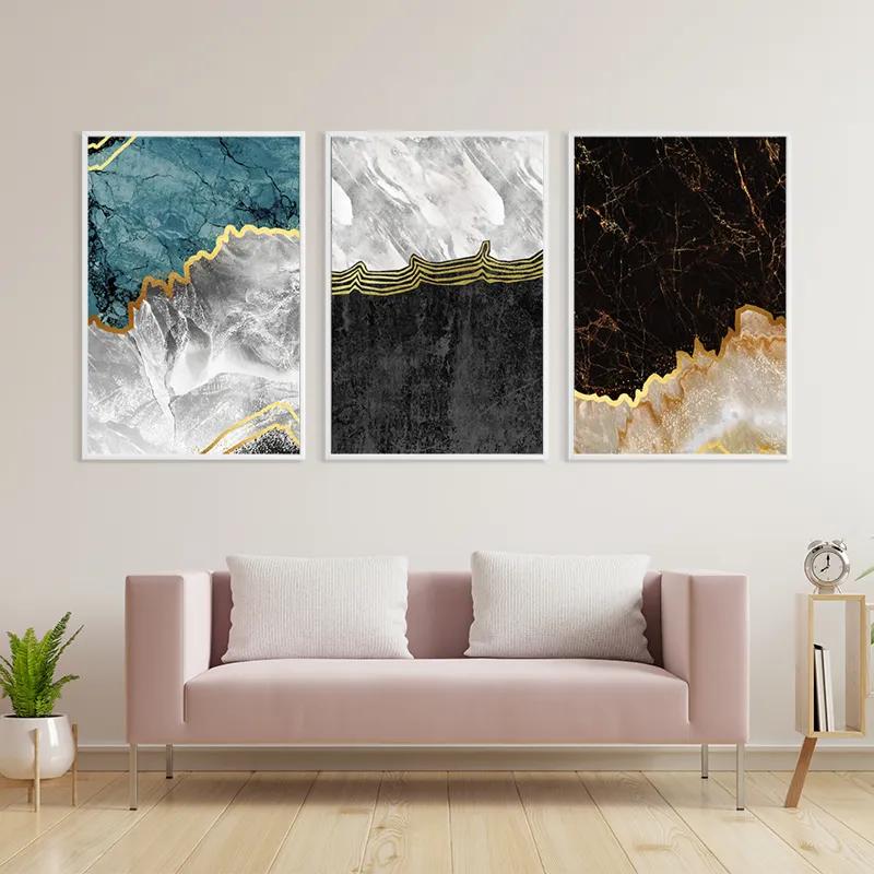 Mehrteiliges Leinwandbild Abstract Silver Waves mockup 3