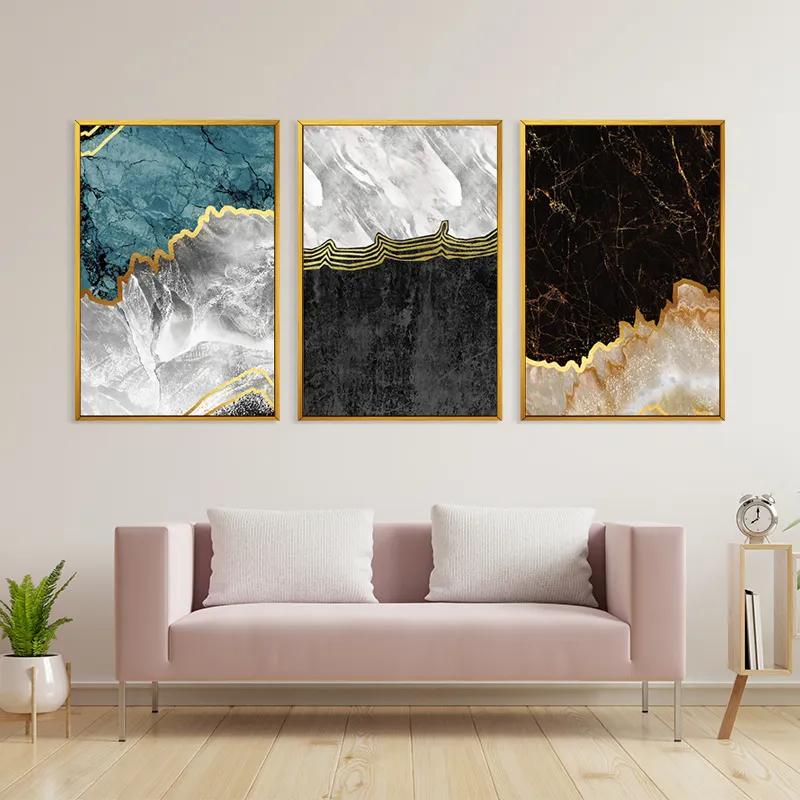 Mehrteiliges Leinwandbild Abstract Silver Waves mockup 3