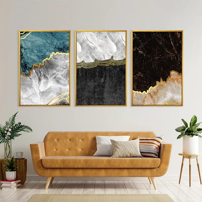 Mehrteiliges Leinwandbild Abstract Silver Waves mockup 4