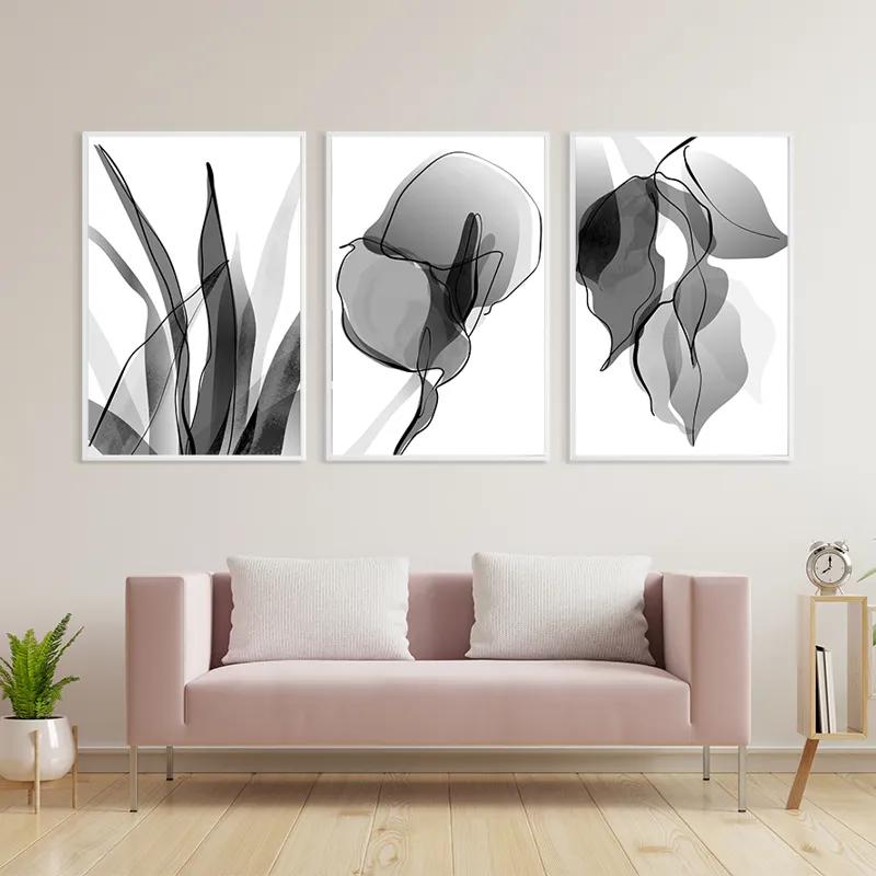 Mehrteiliges Leinwandbild Grey Leaf Set mockup 3