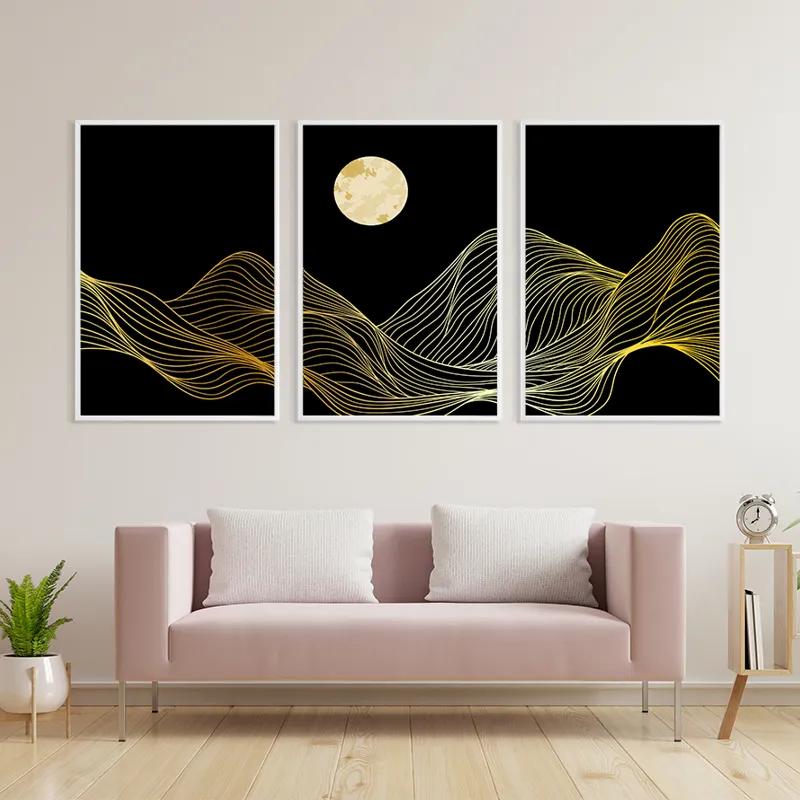 Mehrteiliges Leinwandbild Moon Gold Waves mockup 3