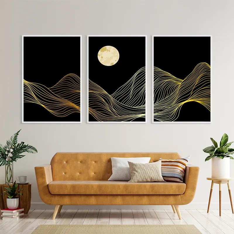 Mehrteiliges Leinwandbild Moon Gold Waves mockup 4