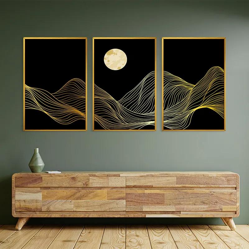 Mehrteiliges Leinwandbild Moon Gold Waves mockup 2