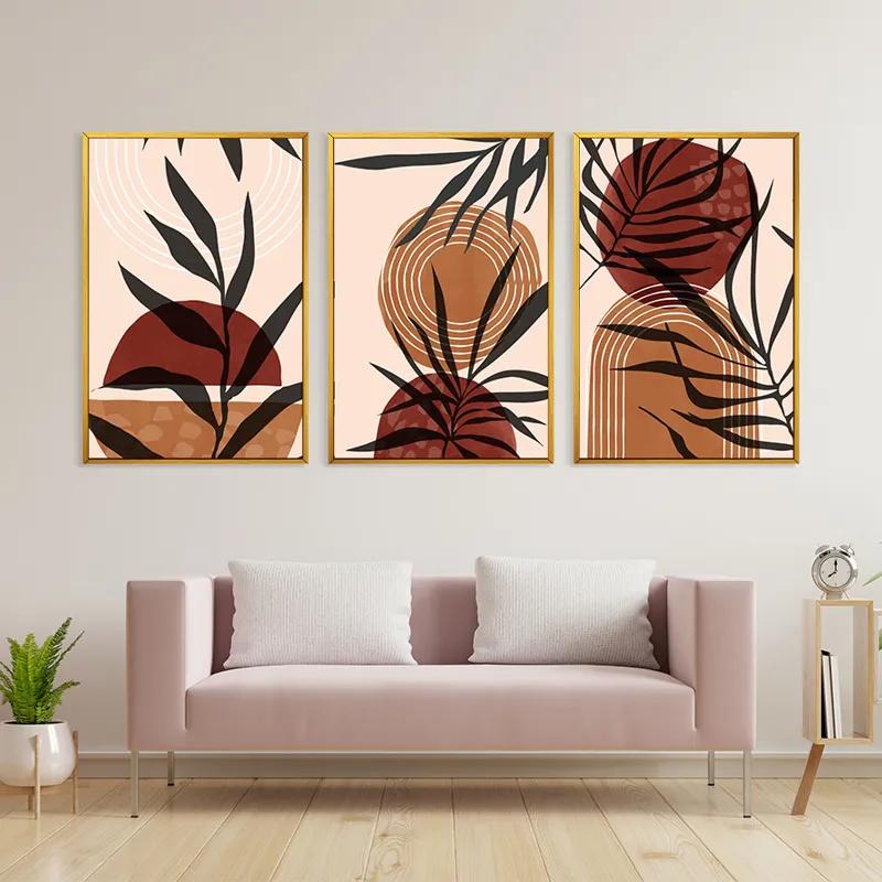 Mehrteiliges Leinwandbild Grey Leaf Orange mockup 3