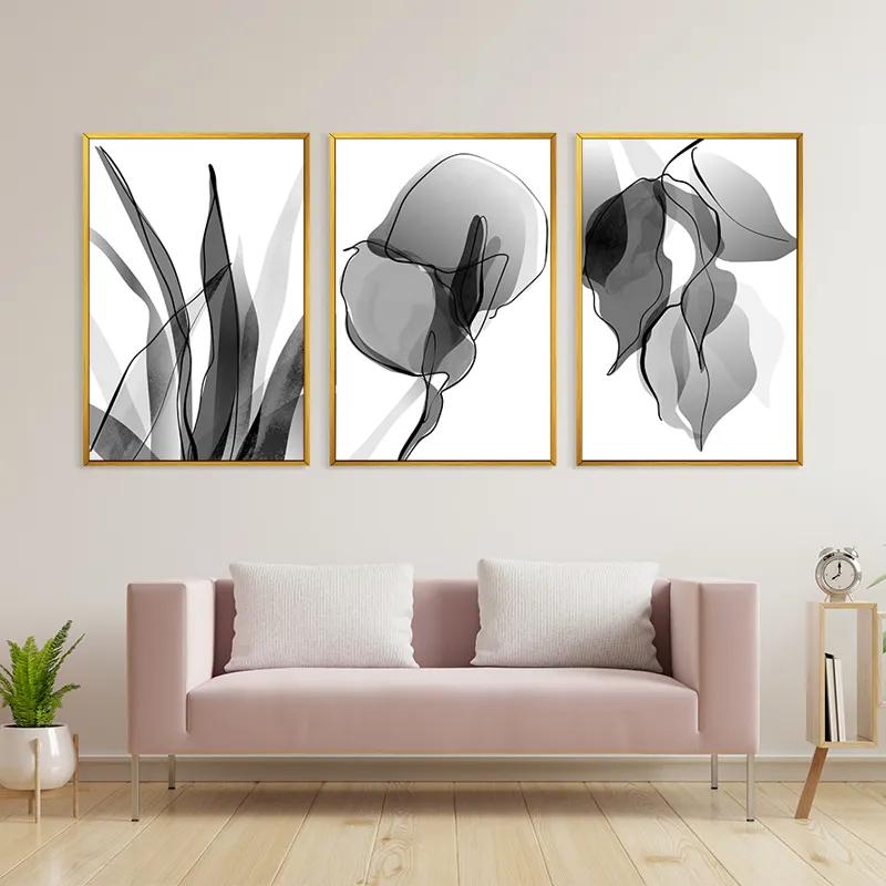 Mehrteiliges Leinwandbild Grey Leaf Set mockup 3