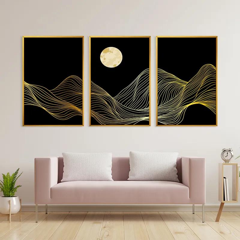 Mehrteiliges Leinwandbild Moon Gold Waves mockup 3