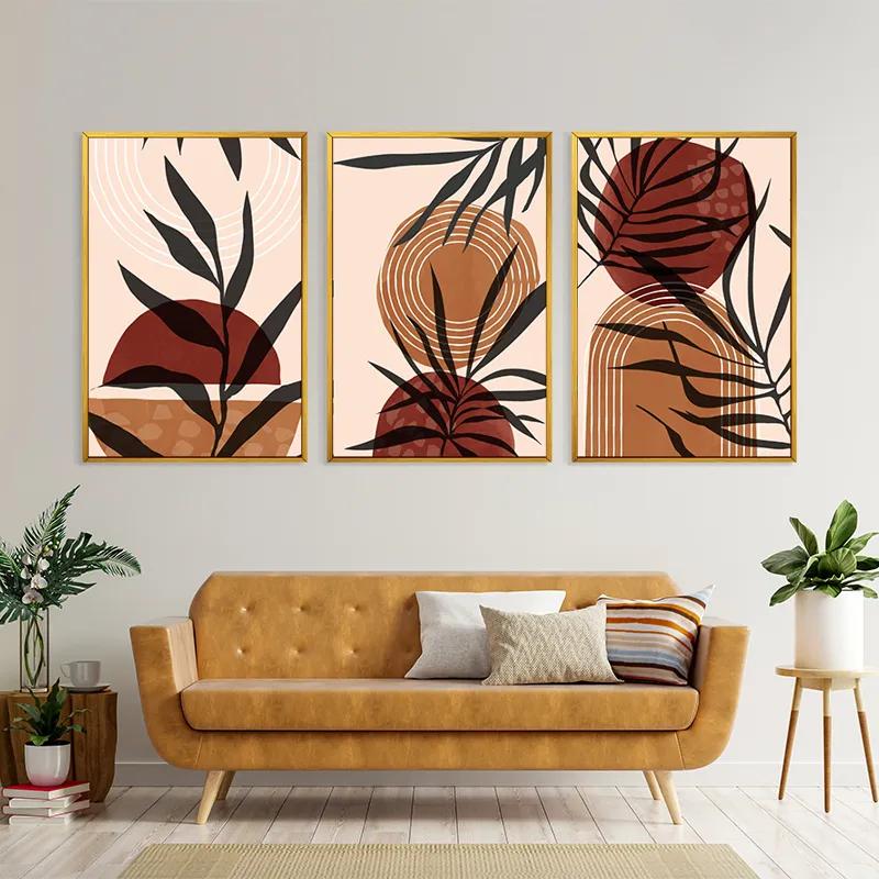 Mehrteiliges Leinwandbild Grey Leaf Orange mockup 4