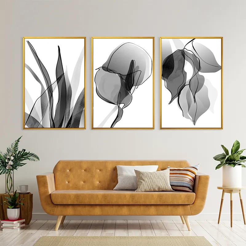 Mehrteiliges Leinwandbild Grey Leaf Set mockup 4