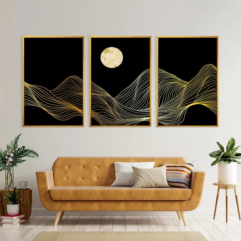 Mehrteiliges Leinwandbild Moon Gold Waves mockup 4