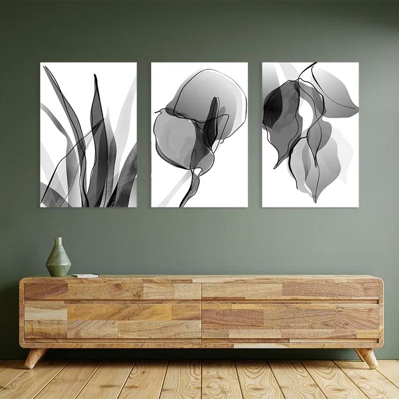 Mehrteiliges Leinwandbild Grey Leaf Set mockup 2