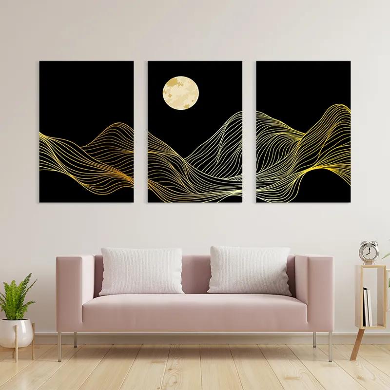 Mehrteiliges Leinwandbild Moon Gold Waves mockup 3