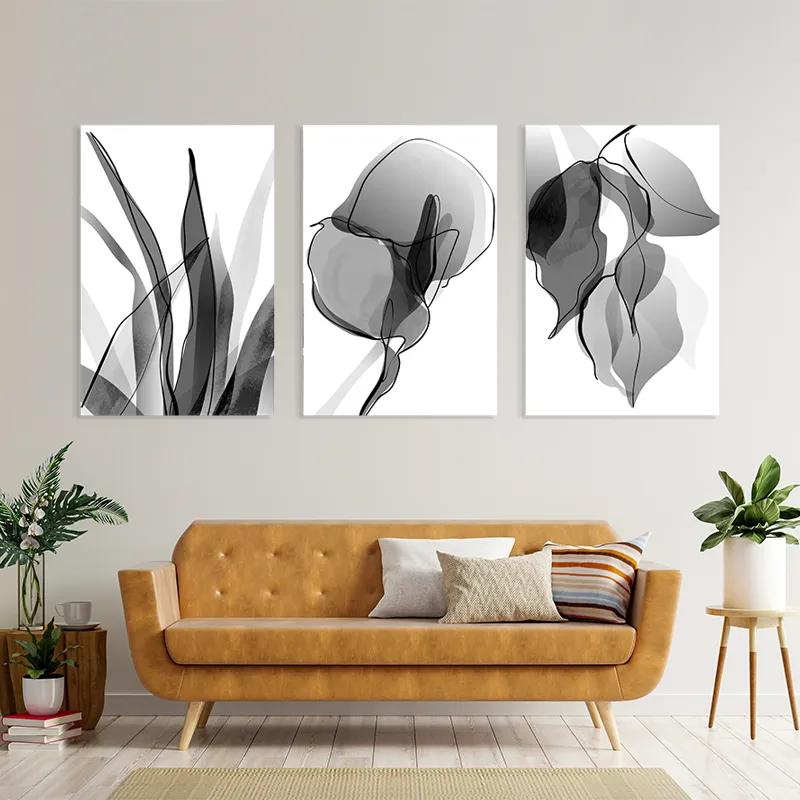 Mehrteiliges Leinwandbild Grey Leaf Set mockup 4