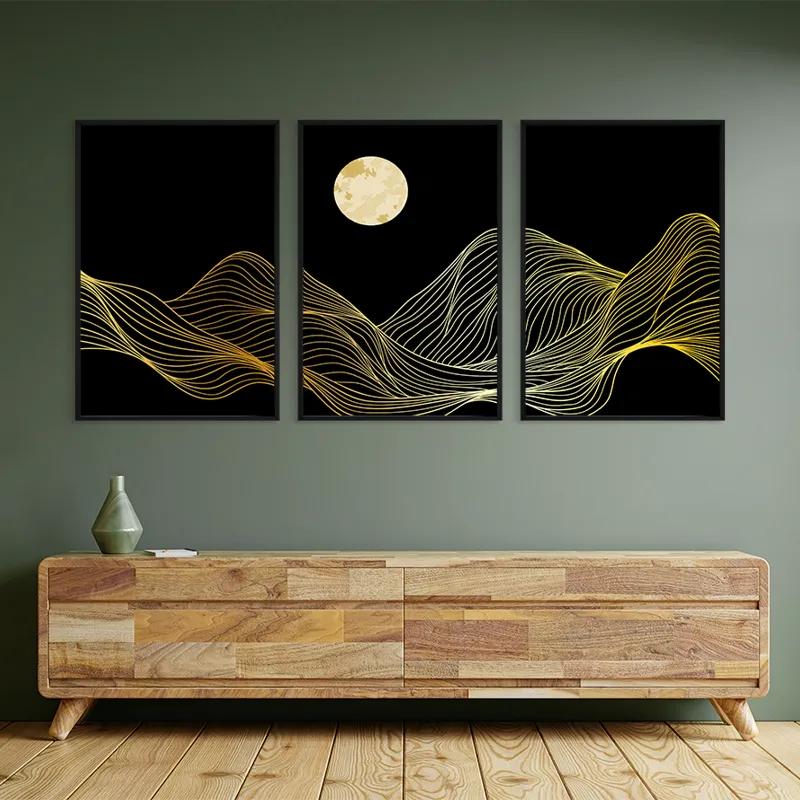 Mehrteiliges Leinwandbild Moon Gold Waves mockup 2