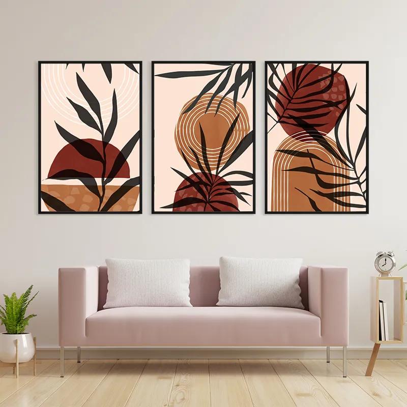 Mehrteiliges Leinwandbild Grey Leaf Orange mockup 3