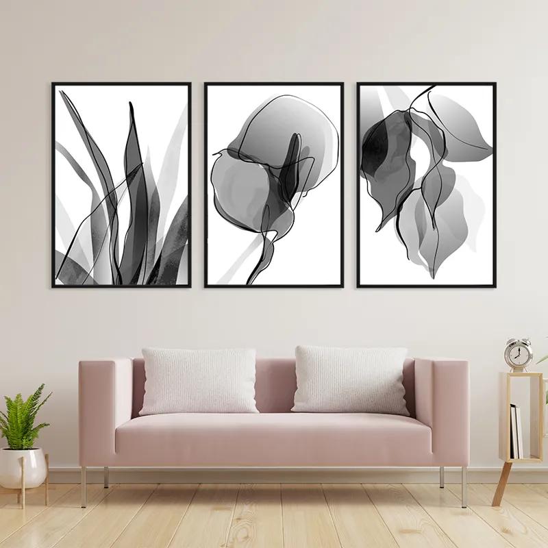 Mehrteiliges Leinwandbild Grey Leaf Set mockup 3