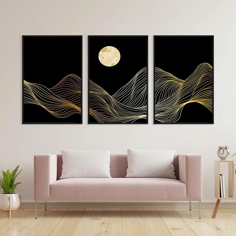 Mehrteiliges Leinwandbild Moon Gold Waves mockup 3