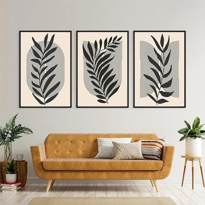 Mehrteiliges Leinwandbild Dark Grey Leaf mockup 4