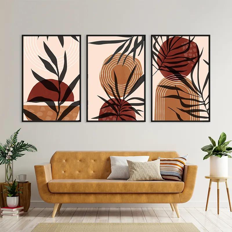 Mehrteiliges Leinwandbild Grey Leaf Orange mockup 4