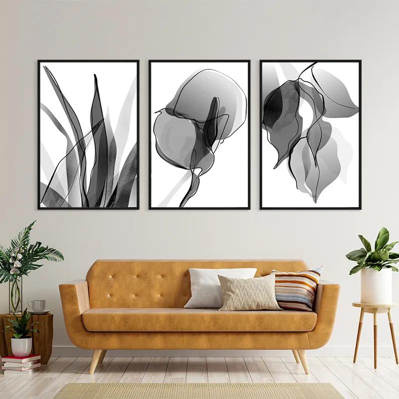Mehrteiliges Leinwandbild Grey Leaf Set mockup 4