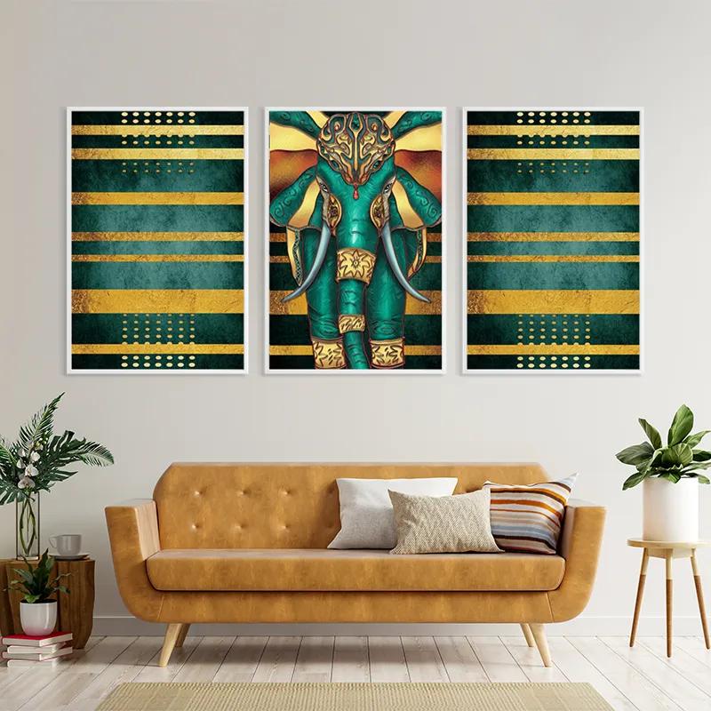 Mehrteiliges Leinwandbild Bluend Gold Elephant mockup 4