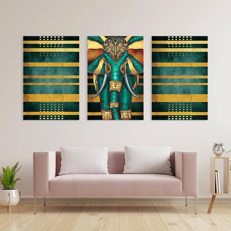 Mehrteiliges Leinwandbild Bluend Gold Elephant mockup 3