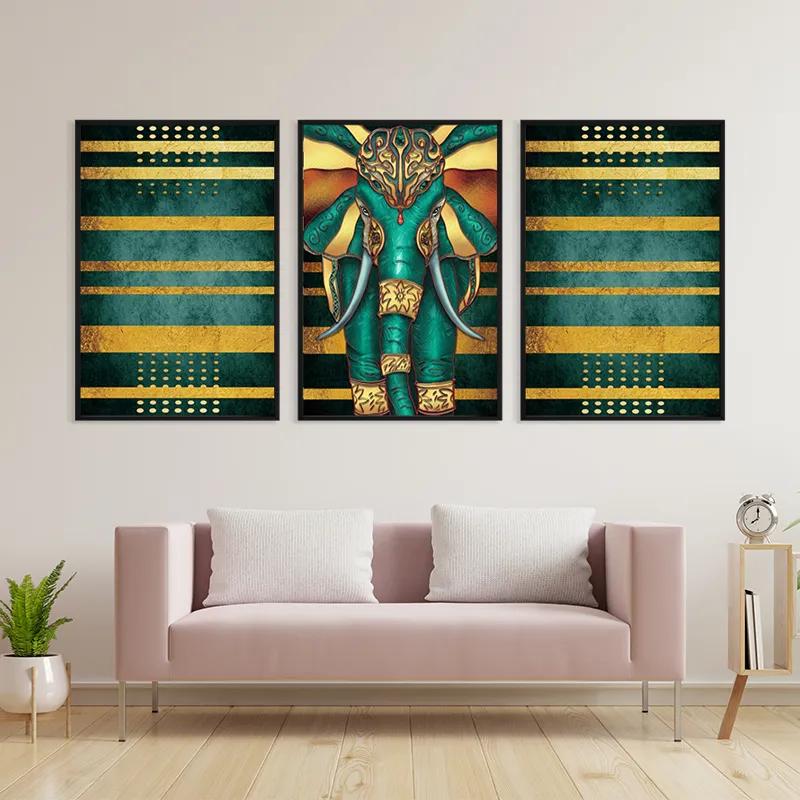 Mehrteiliges Leinwandbild Bluend Gold Elephant mockup 3