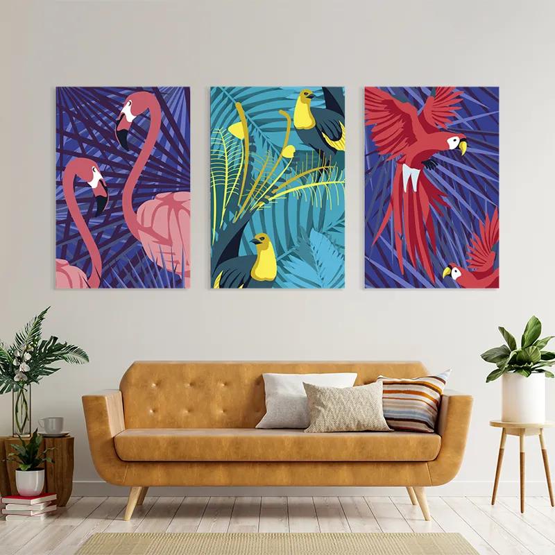 Mehrteiliges Leinwandbild Exoticirds Set mockup 4