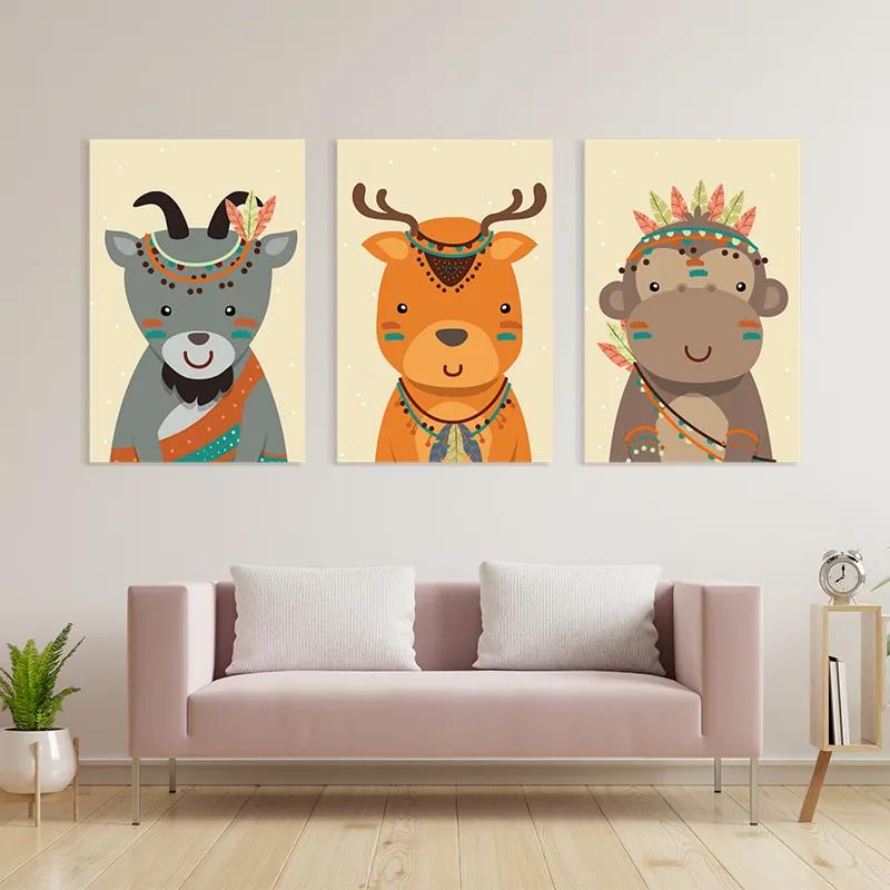 Mehrteiliges Leinwandbild Indiannimals mockup 3