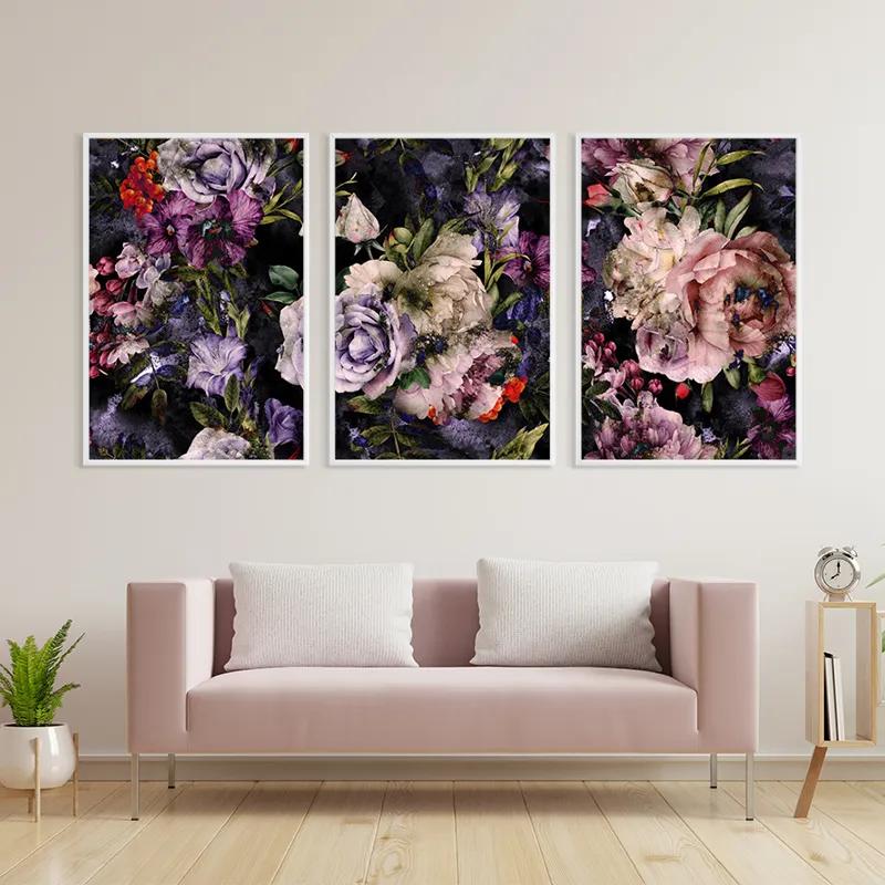 Mehrteiliges Leinwandbild Abstract Purple Flowers mockup 3