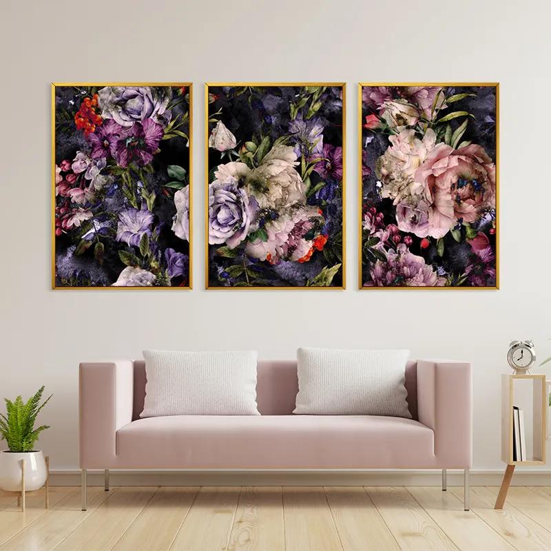 Mehrteiliges Leinwandbild Abstract Purple Flowers mockup 3