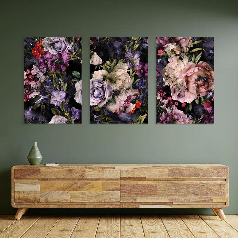 Mehrteiliges Leinwandbild Abstract Purple Flowers mockup 2