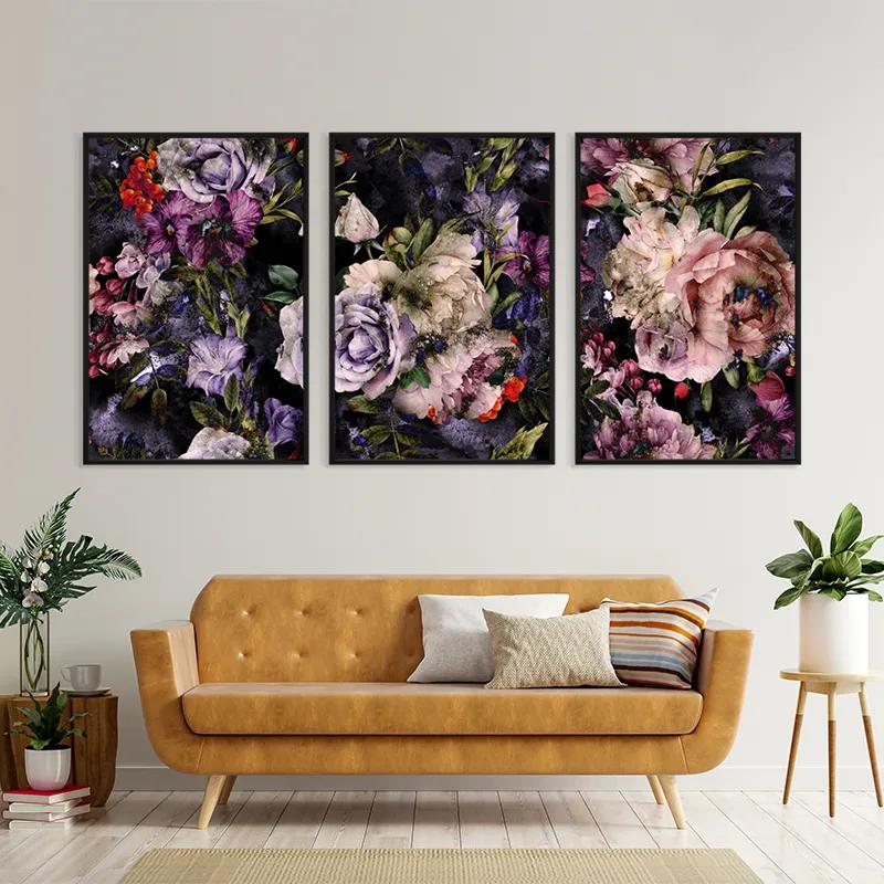Mehrteiliges Leinwandbild Abstract Purple Flowers mockup 4