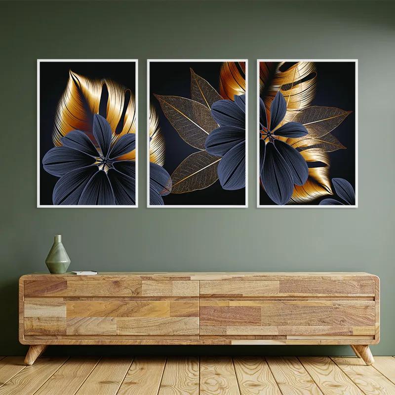 Mehrteiliges Leinwandbild Blacknd Gold Flower mockup 2